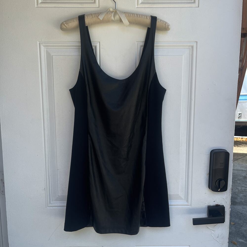 Free People Black Faux Leather Mini Dress Stretch Knit Exposed Zip Size M